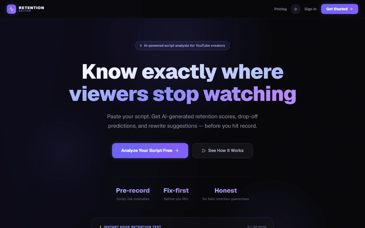 RetentionYT live website screenshot