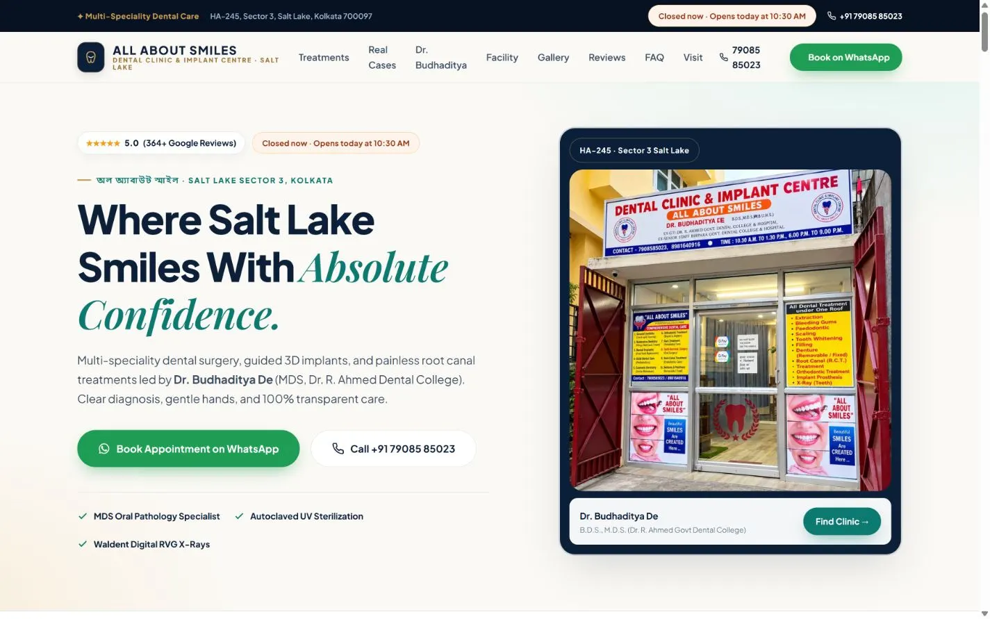All About Smiles opening layout at a desktop viewport