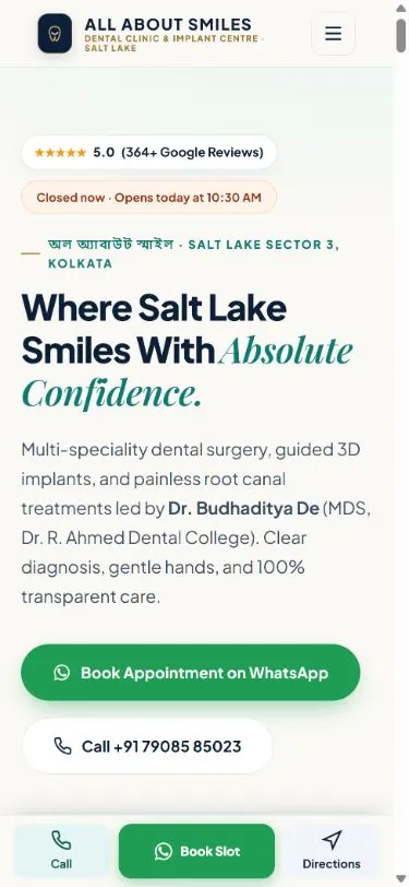 All About Smiles opening layout on mobile
