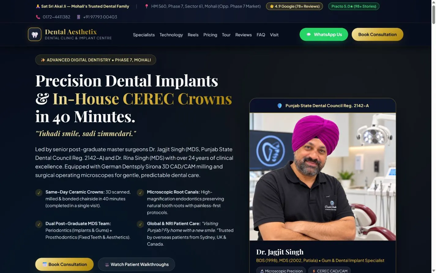 Dental Aesthetix opening layout at a desktop viewport