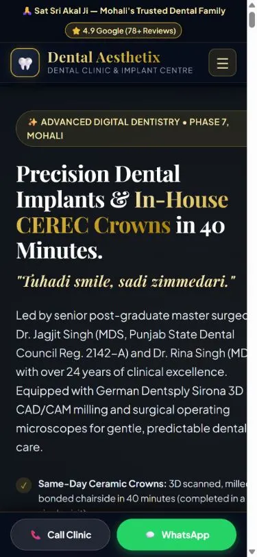 Dental Aesthetix opening layout on mobile