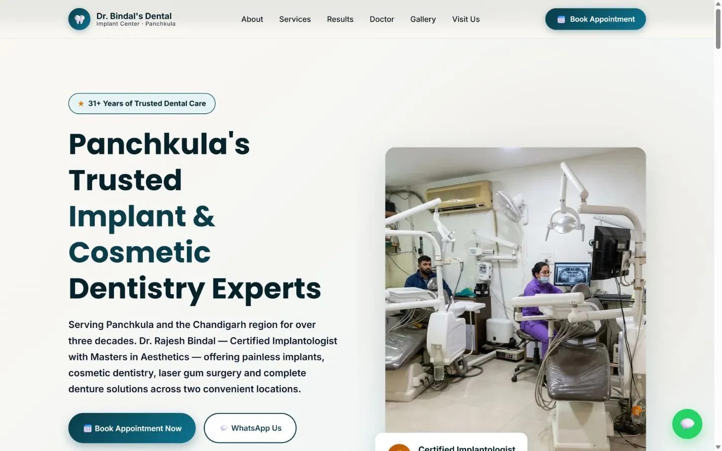 Dr. Bindal Dental opening layout at a desktop viewport