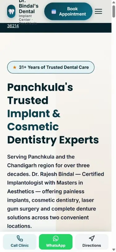Dr. Bindal Dental opening layout on mobile