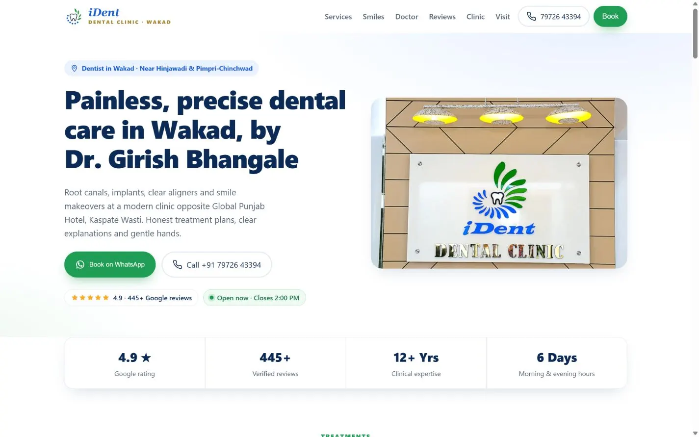 I DENT Dental opening layout at a desktop viewport