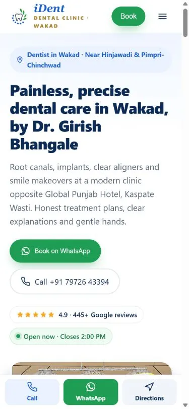 I DENT Dental opening layout on mobile