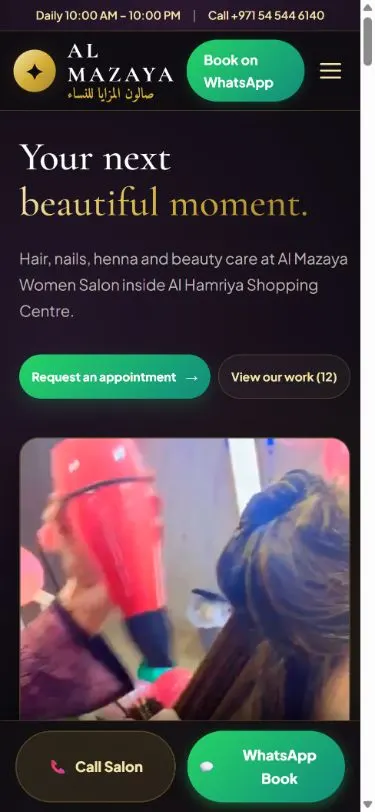 Luxury Salon / Al Mazaya opening layout on mobile