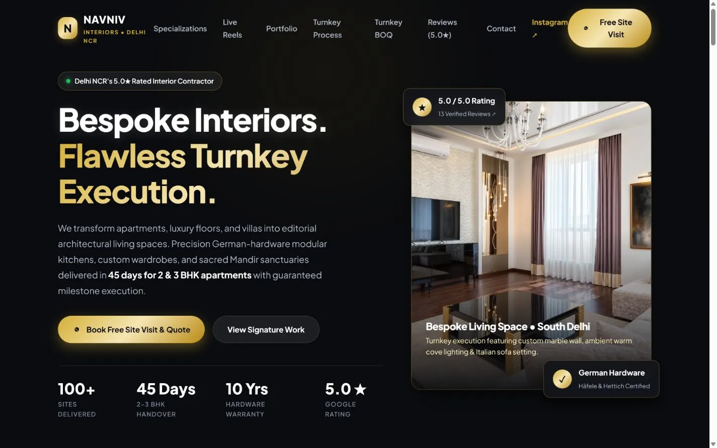 Navniv Interiors opening layout at a desktop viewport
