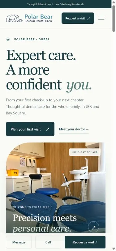 Polar Bear Dental opening layout on mobile