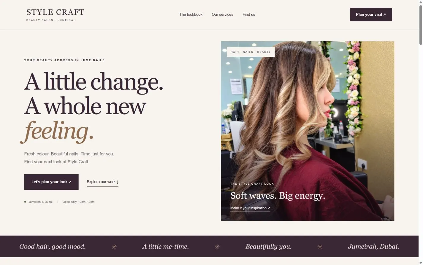 Style Craft Salon opening layout at a desktop viewport