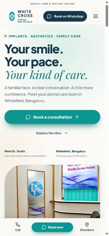 White Cross Dental opening layout on mobile