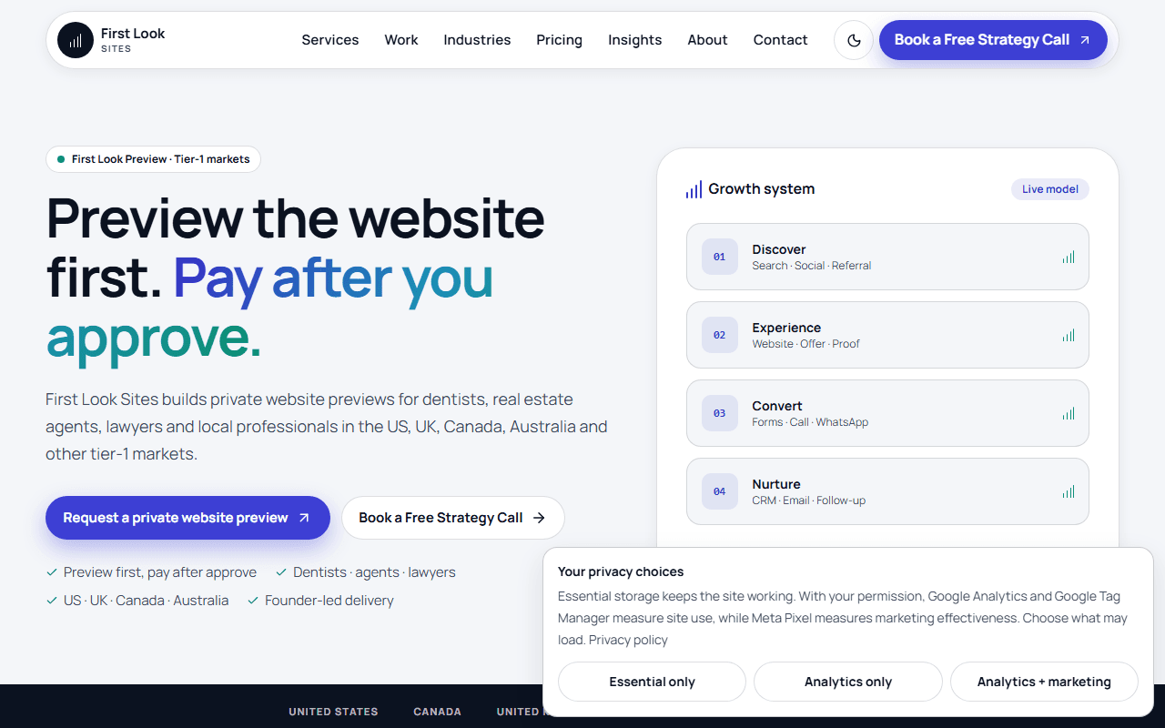 First Look Sites live website screenshot