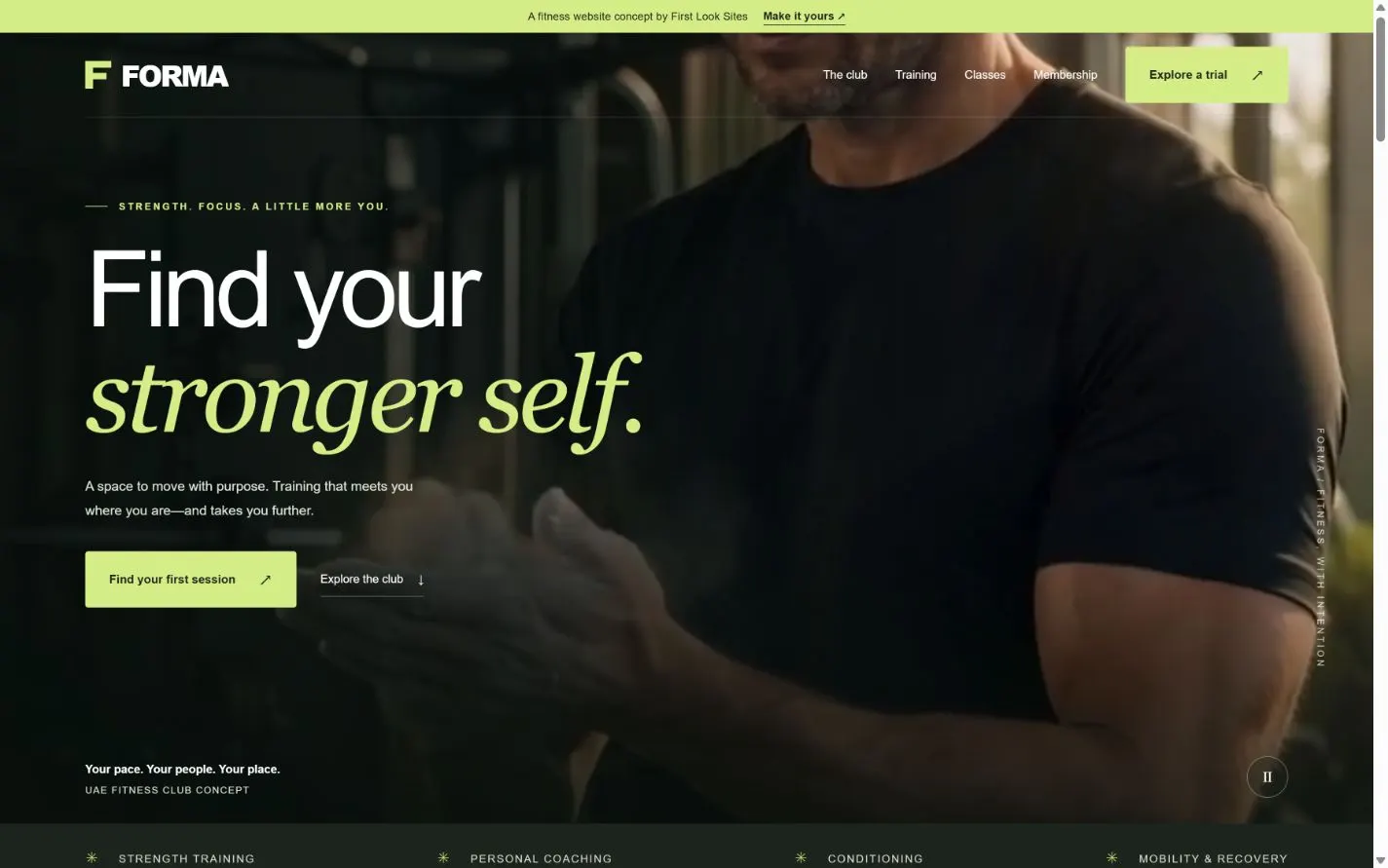 FORMA Gym Concept opening layout at a desktop viewport