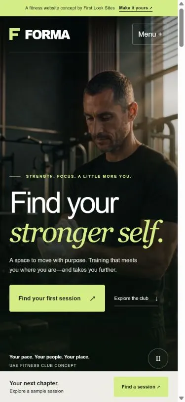 FORMA Gym Concept opening layout on mobile