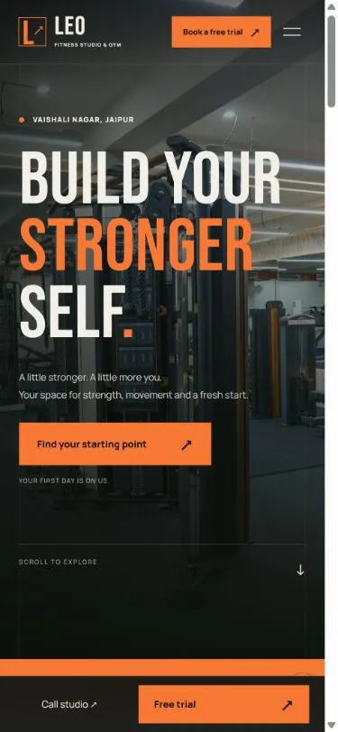 Leo Fitness Studio opening layout on mobile